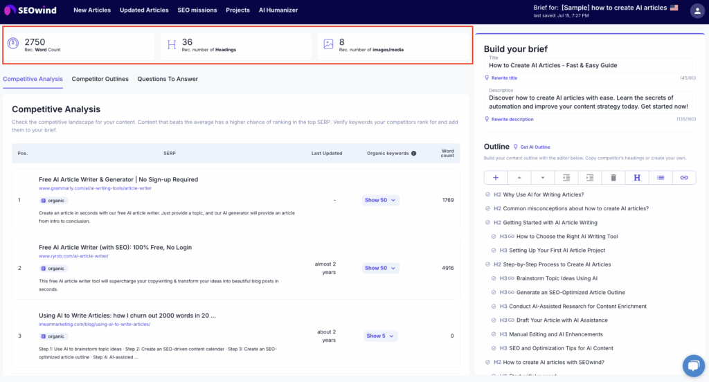 seowind content recommendation