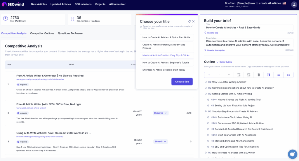 seowind ai title generator step 1