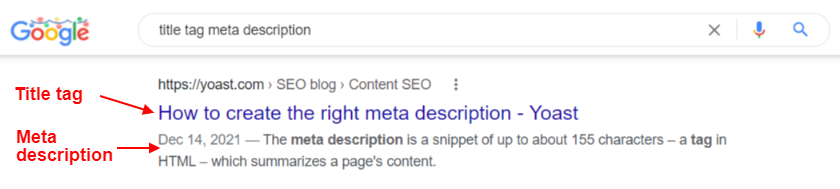 title tag and meta description example 