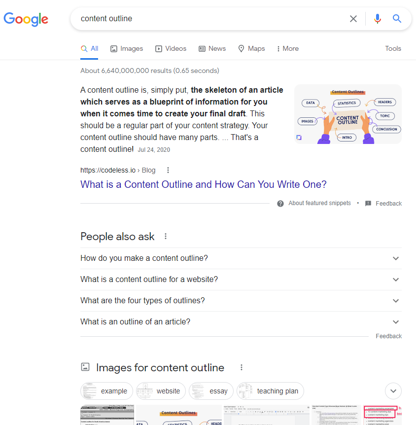content outline google results
