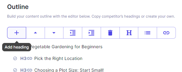 seowind outline editor add heading