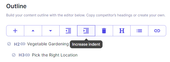 seowind outline editor inspringen vergroten of verkleinen