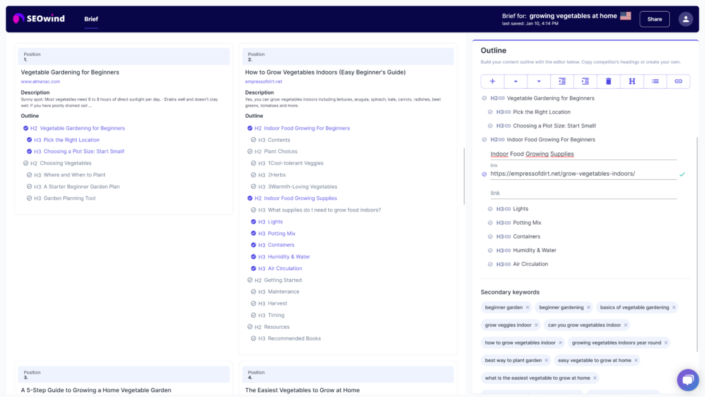 seowind content brief competitor outline