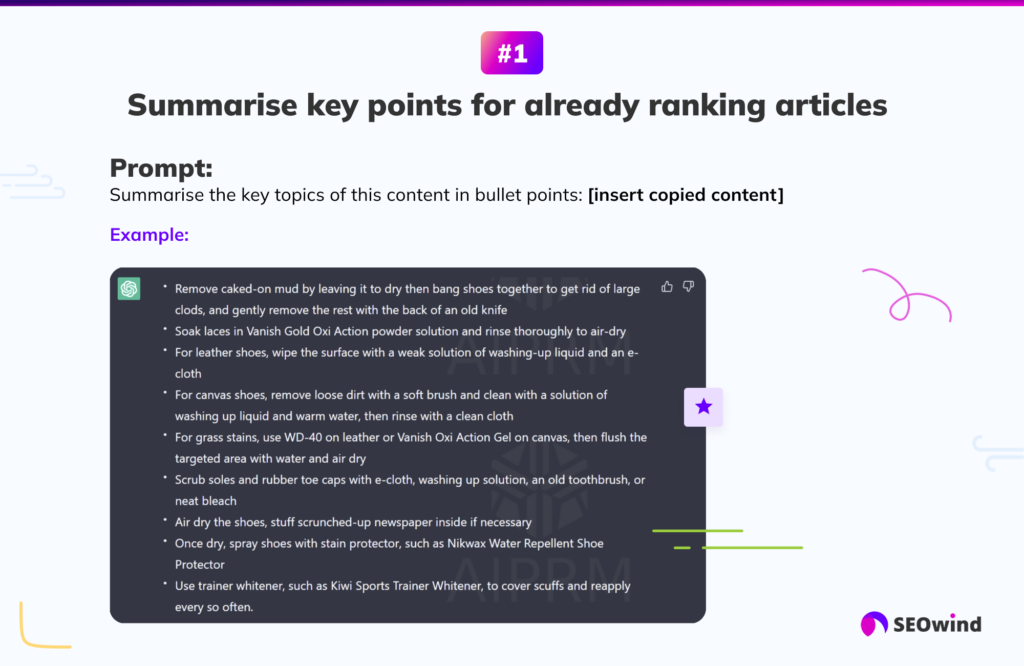 ChatGPT SEO Prompt 1 Summarize key points for already ranking articles 1