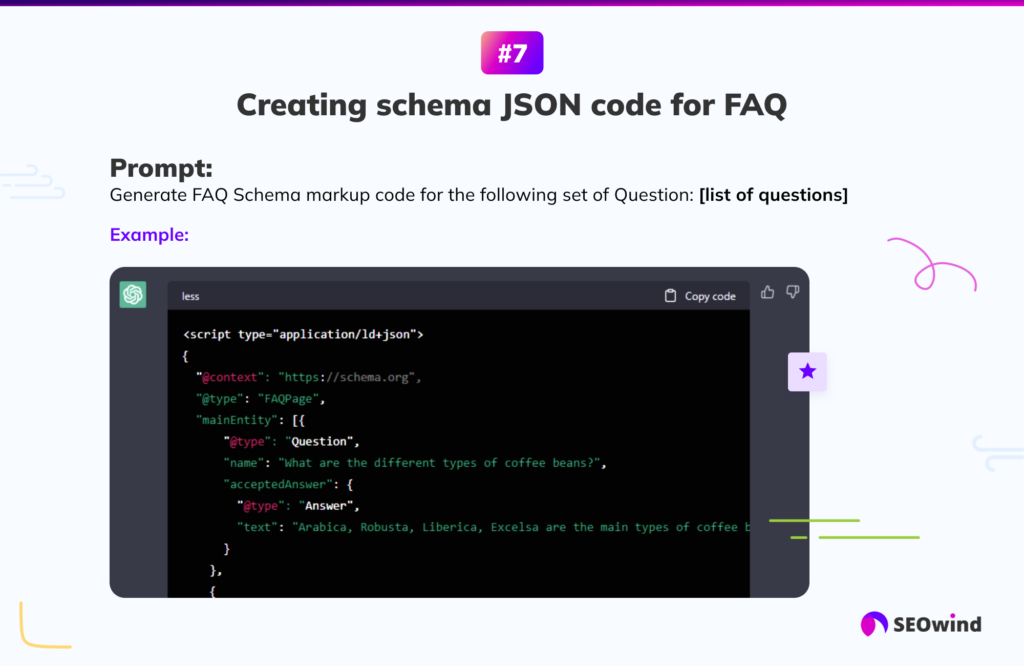 ChatGPT SEO Prompt 7: Skapa schema JSON-kod för FAQ