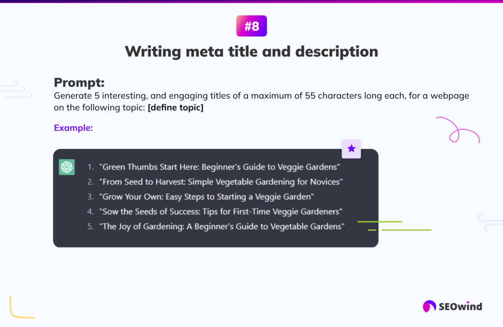 ChatGPT SEO Prompt 8: Writing a meta title
