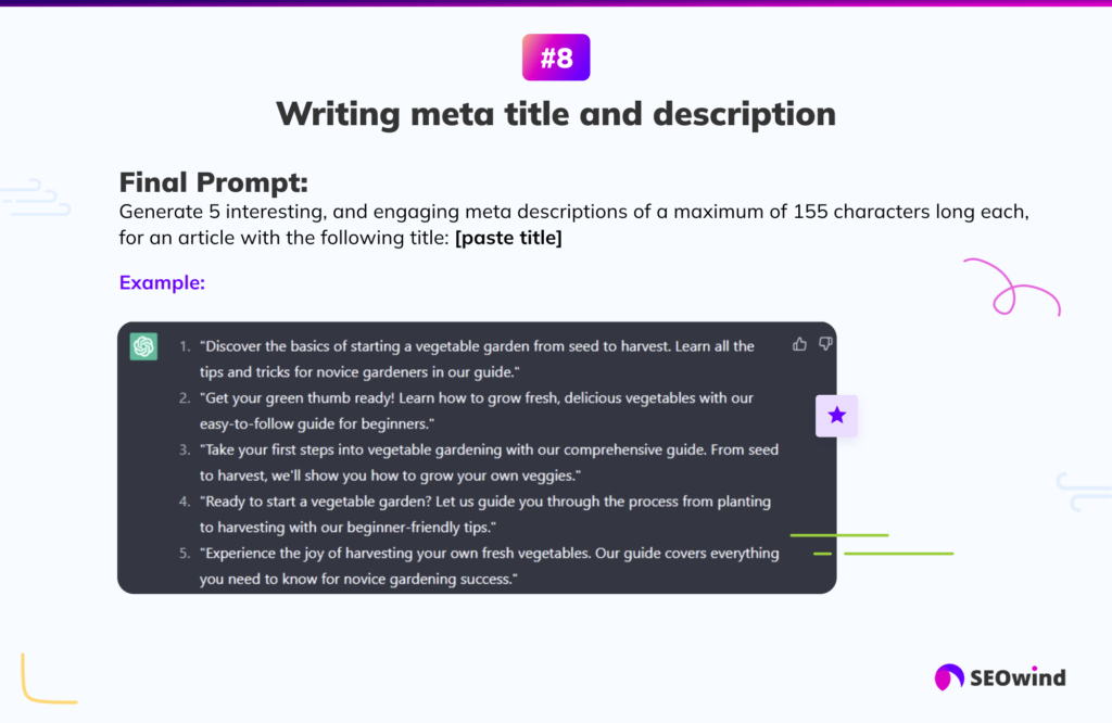 ChatGPT SEO Prompt 9: Writing a meta description