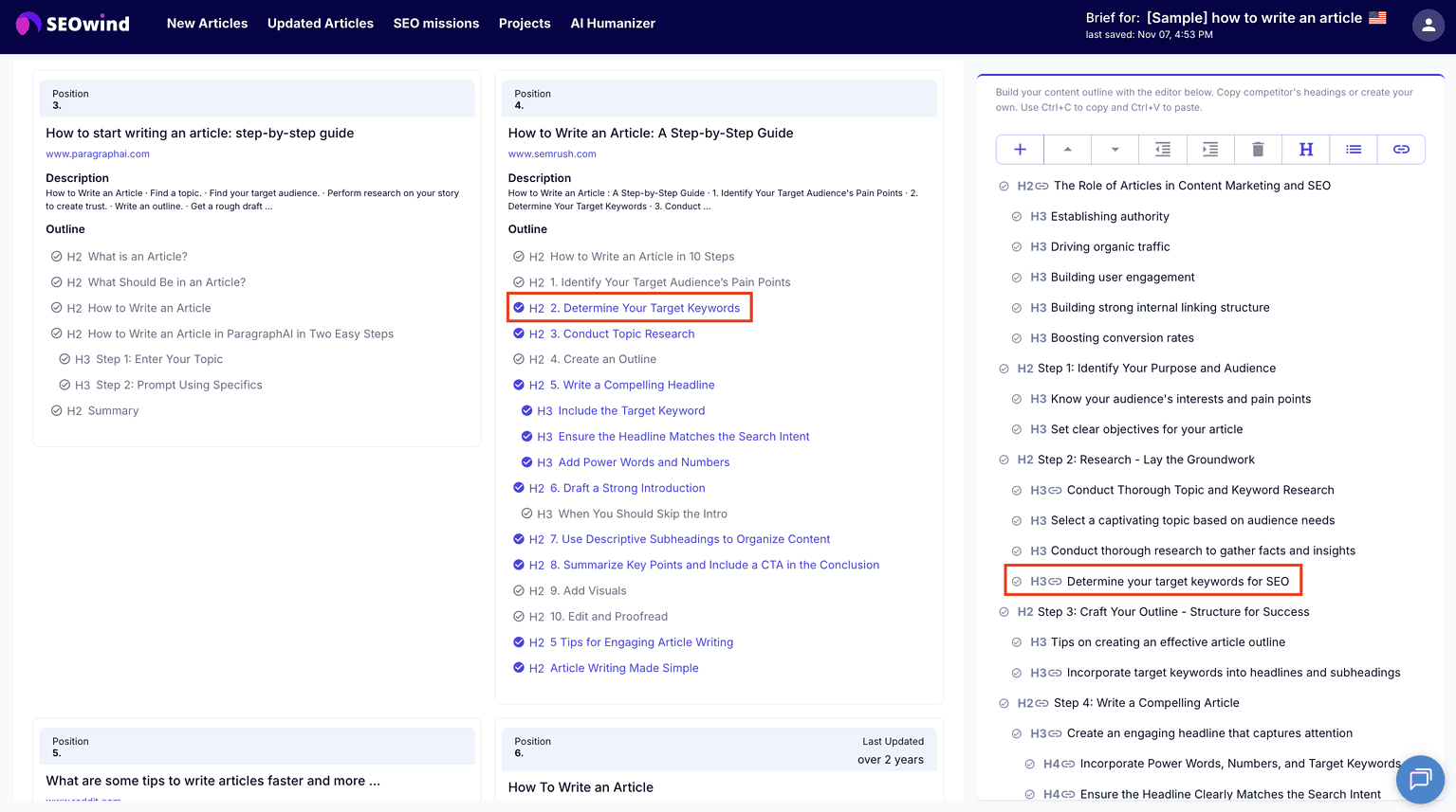 Modwing Outline Create Content Outlines with SEOwind