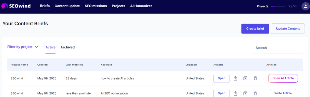 seowind dashboard