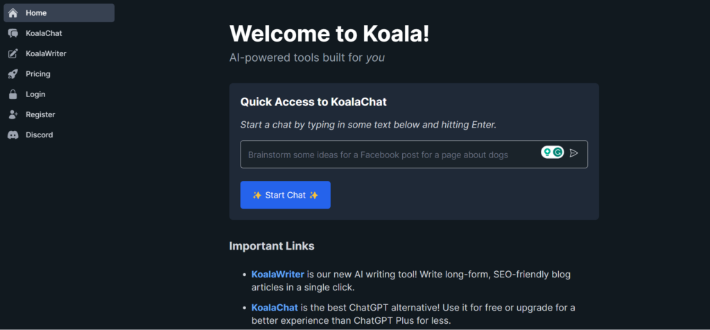 koala página de inicio