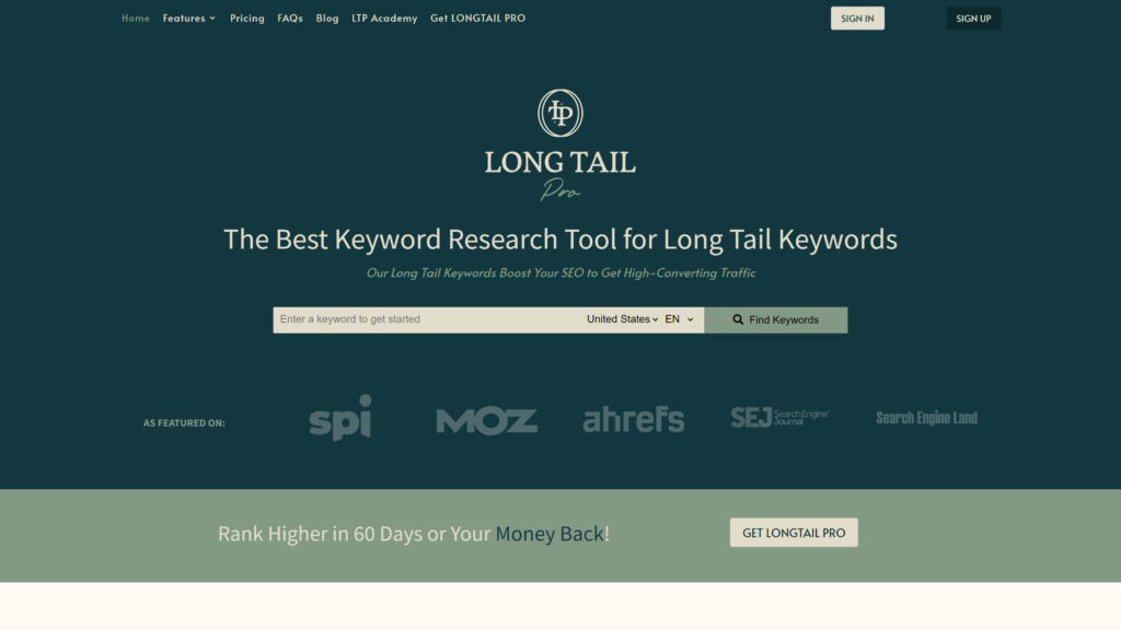 Long Tail Pro Homepage