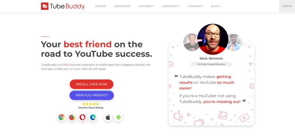 tubebuddy homepage