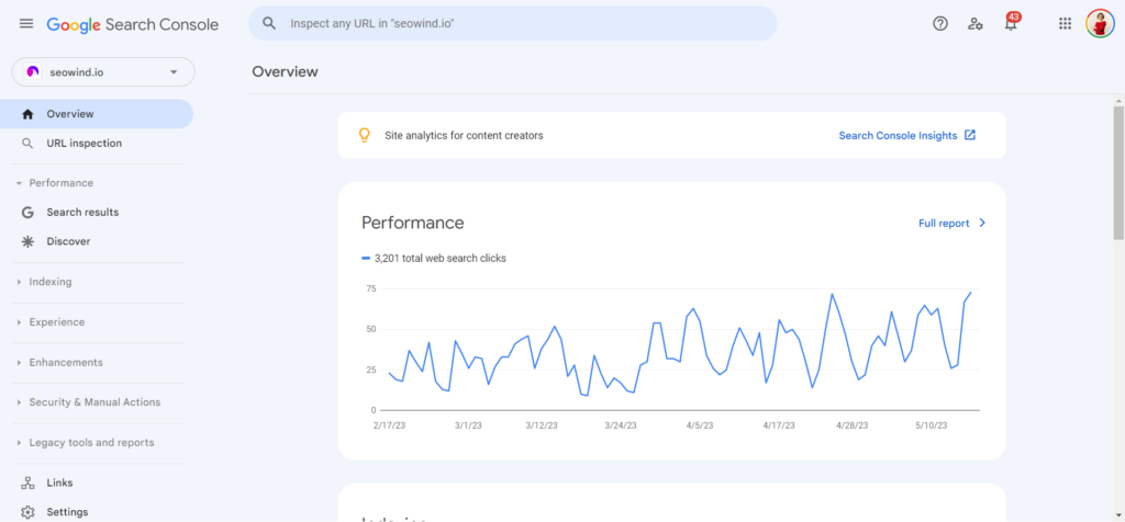 Overview Report google search console