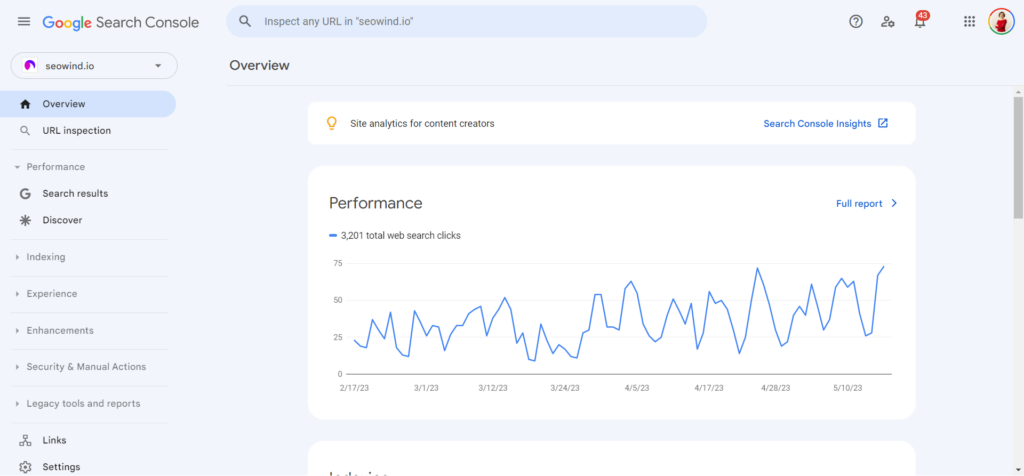 Informe general de la consola de búsqueda de Google