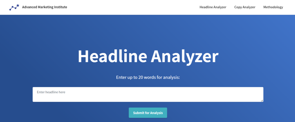 Advanced Marketing Institute's Emotional Marketing Value Headline Analyzer homepage