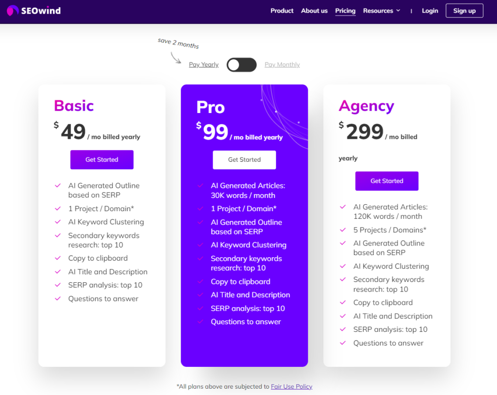 seowind pricing page