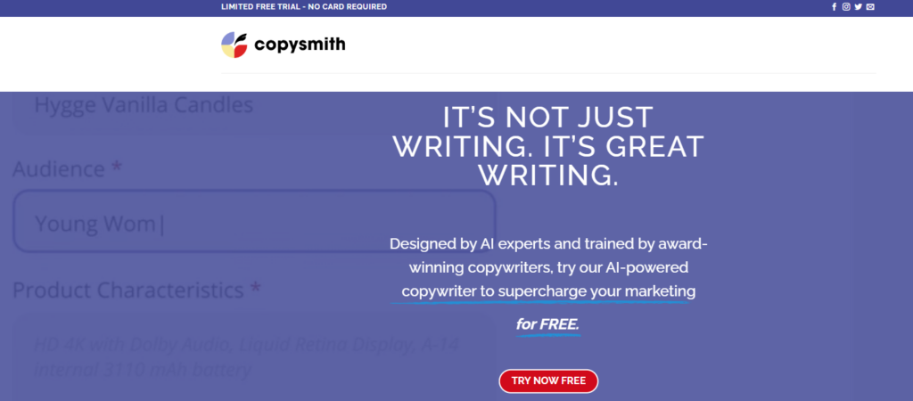 página de inicio de copysmith