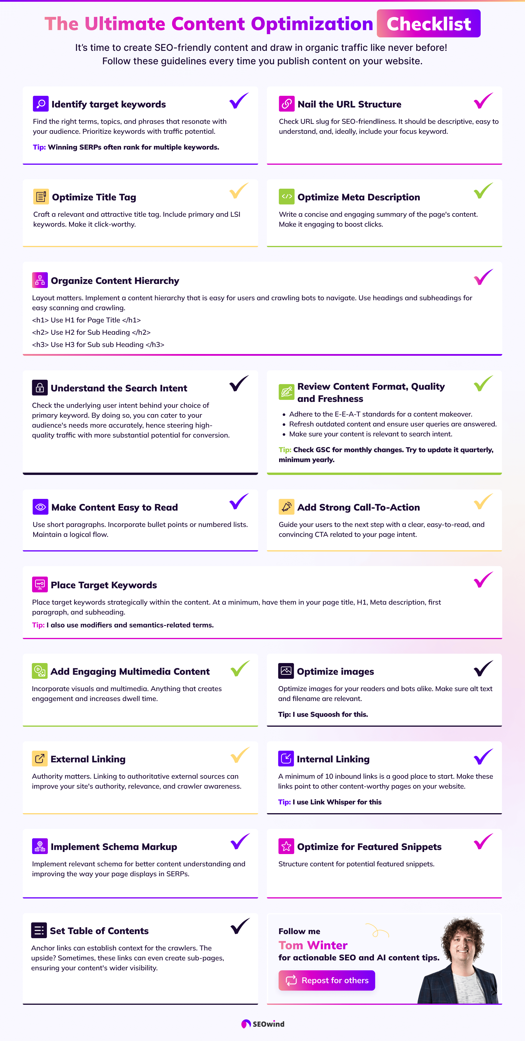 Lista de comprobación de contenidos y SEO en la página