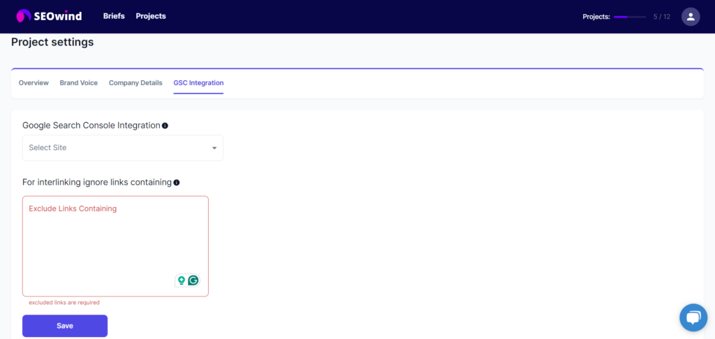 GSC integration select site