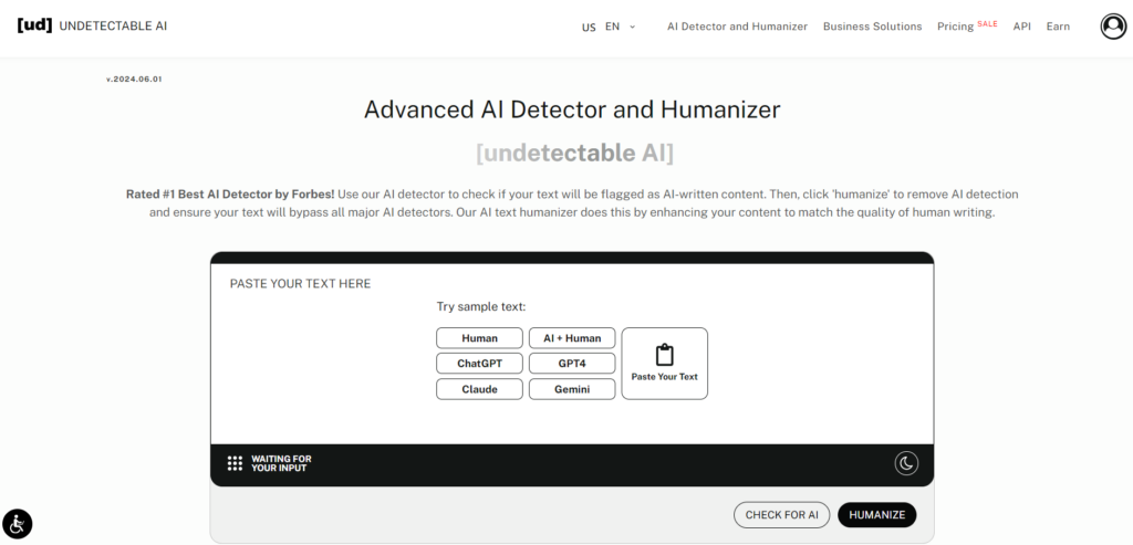 Undetectable AI homepage