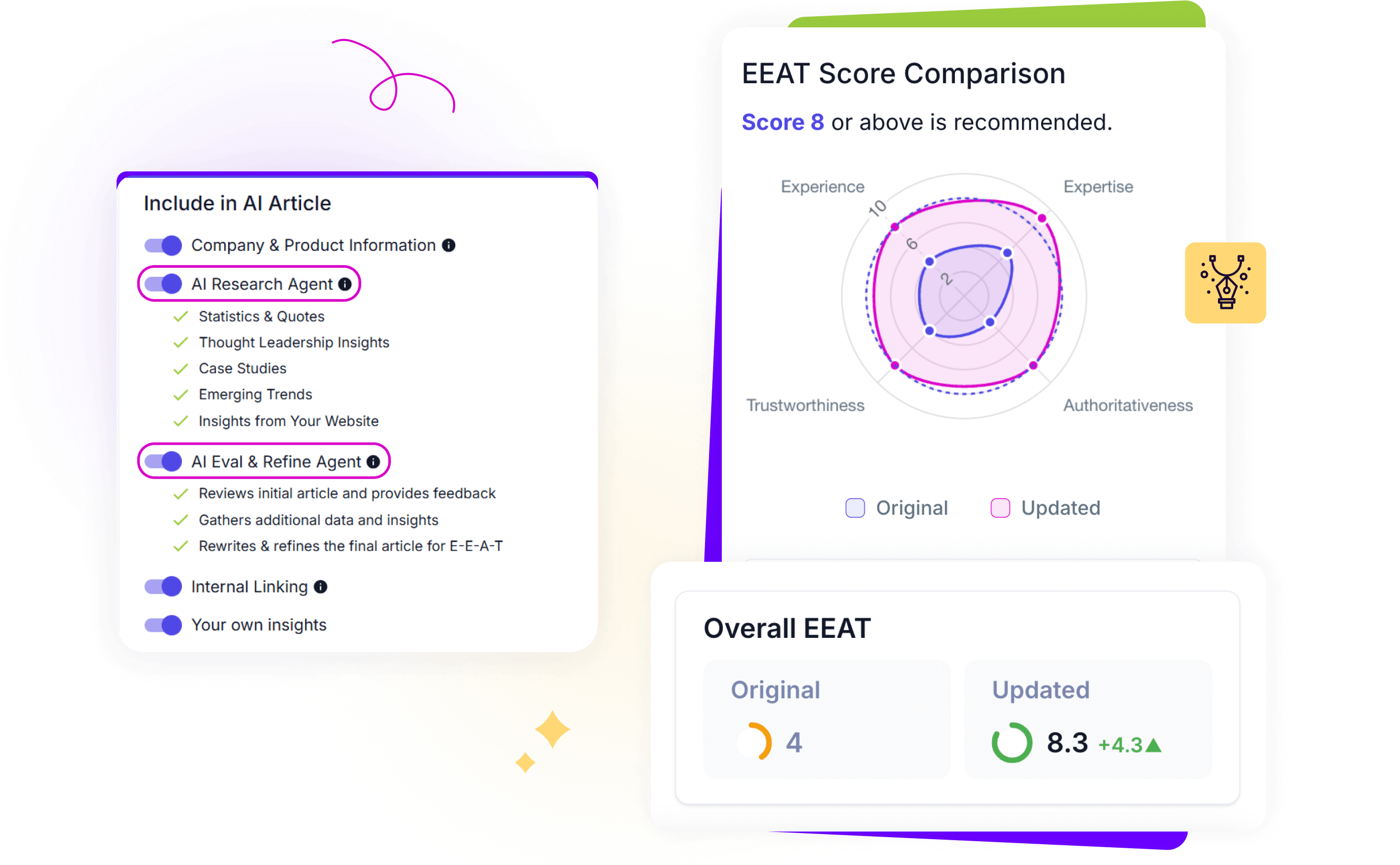 SEOwind ai writing tool with agents and EEAT